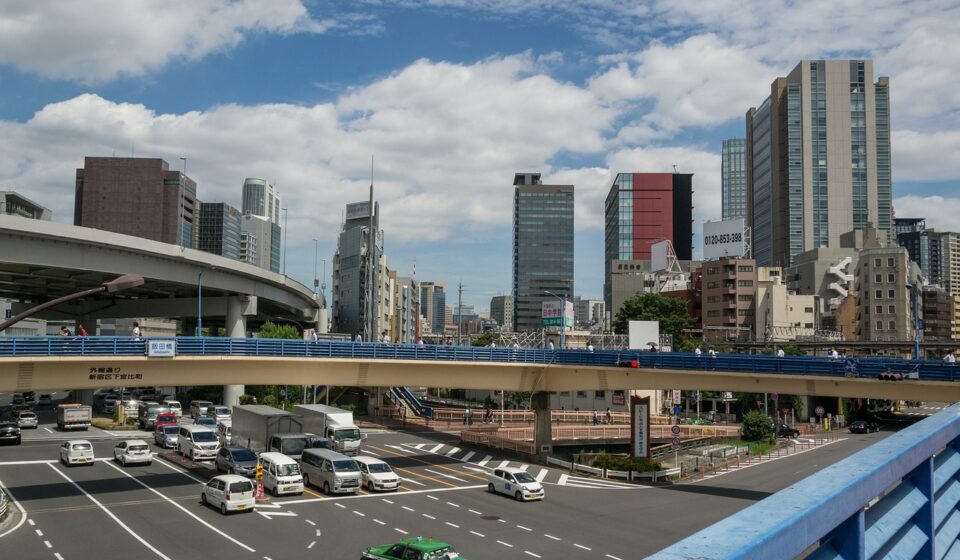 skyline, skyscrapers, crossing, tokyo, road, transfer, skyscraper, bridge, a pedestrian passage over the guide, japan, traffic, architecture, metropolis, road crossing, building, urban, tokyo, tokyo, tokyo, tokyo, tokyo