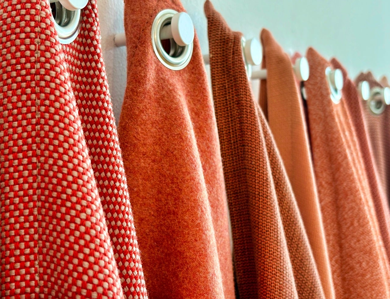 curtain, fabric, red, texture, design, home decor, interior design, pattern, grommets, hanging, home textiles, home accessories, shade, color pattern, decorative, modern, curtain rings